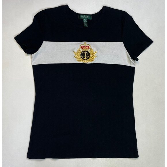 Navy and White Embroidered Women's Top - Picture 1 of 5